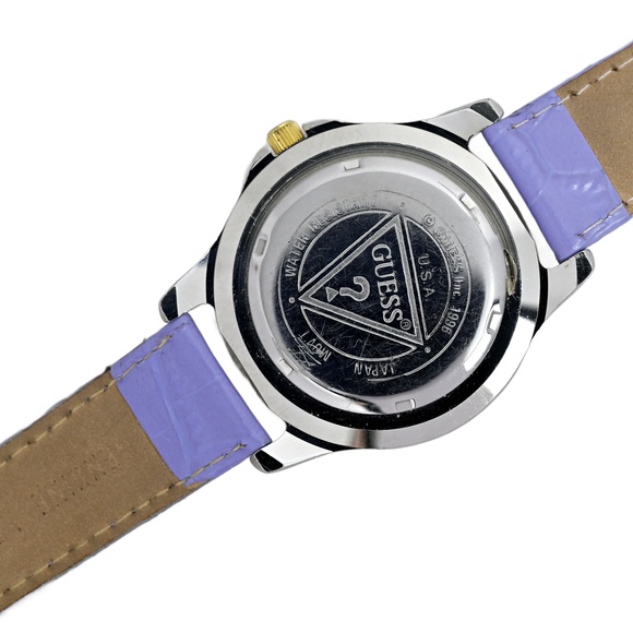 Guess Vintage 1996 Wrist Watch White Dial Genuine Leather Purple Two Tone Unisex - Picture 6 of 10